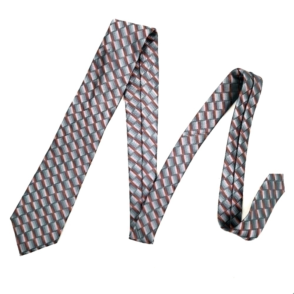 Apt 9 Red and Gray Polyester Modern Traditional Long Neck Tie Geometric Design